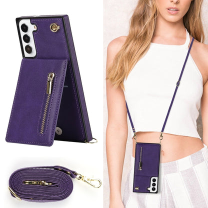 For Samsung Galaxy S22 5G Cross-body Square Zipper Card Holder Bag Phone Case(Purple) - Galaxy S22 5G Cases by buy2fix | Online Shopping UK | buy2fix