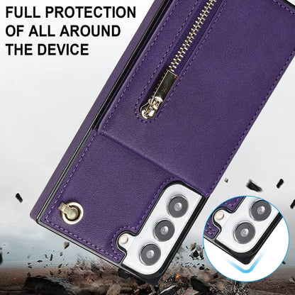 For Samsung Galaxy S22 5G Cross-body Square Zipper Card Holder Bag Phone Case(Purple) - Galaxy S22 5G Cases by buy2fix | Online Shopping UK | buy2fix