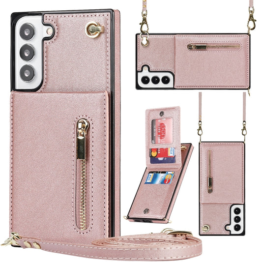 For Samsung Galaxy S22+ 5G Cross-body Square Zipper Card Holder Bag Phone Case(Rose Gold) - Galaxy S22+ 5G Cases by buy2fix | Online Shopping UK | buy2fix