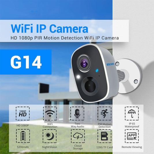 ESCAM G14 Rechargeable 1080P Full HD AI Recognition Infrared Night Vision WiFi Camera - Wireless Camera by ESCAM | Online Shopping UK | buy2fix