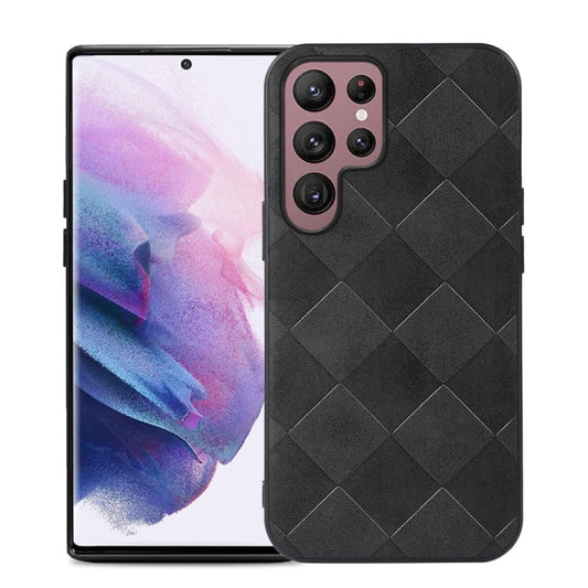 For Samsung Galaxy S22 Ultra 5G Weave Plaid PU Phone Case(Black) - Galaxy S22 Ultra 5G Cases by buy2fix | Online Shopping UK | buy2fix