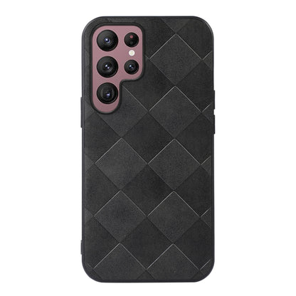 For Samsung Galaxy S22 Ultra 5G Weave Plaid PU Phone Case(Black) - Galaxy S22 Ultra 5G Cases by buy2fix | Online Shopping UK | buy2fix