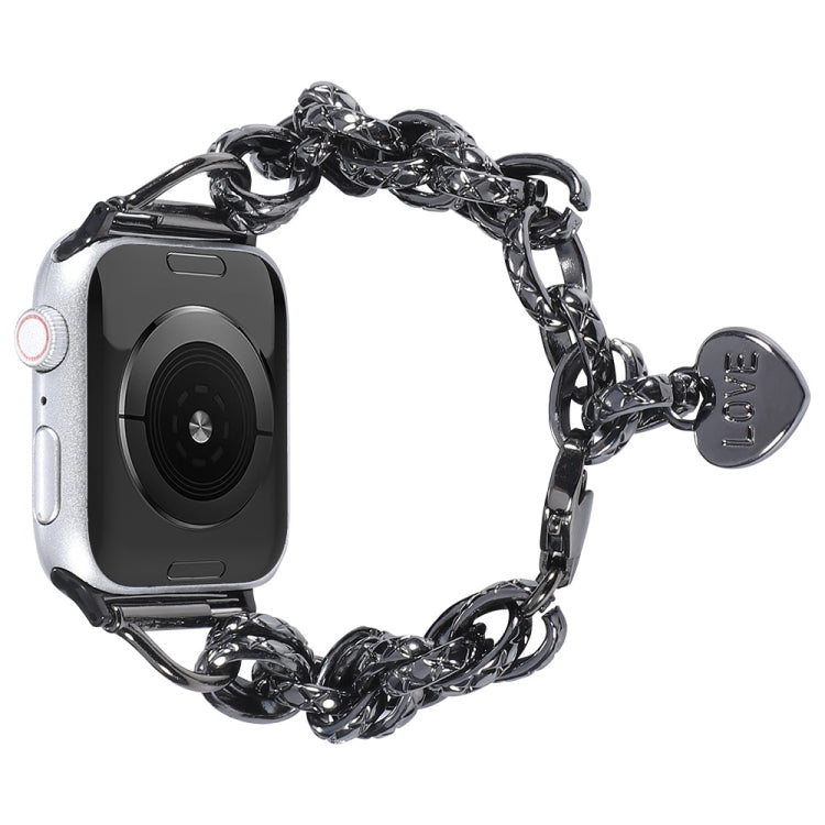 Stainless Steel Heart Pendant Watch Band For Apple Watch Ultra 49mm&Watch Ultra 2 49mm / Series 9&8&7 45mm / SE 3&SE 2&6&SE&5&4 44mm / 3&2&1 42mm(Black) by buy2fix