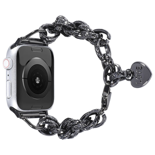 Stainless Steel Heart Pendant Watch Band For Apple Watch Ultra 49mm&Watch Ultra 2 49mm / Series 9&8&7 45mm / SE 3&SE 2&6&SE&5&4 44mm / 3&2&1 42mm(Black) by buy2fix