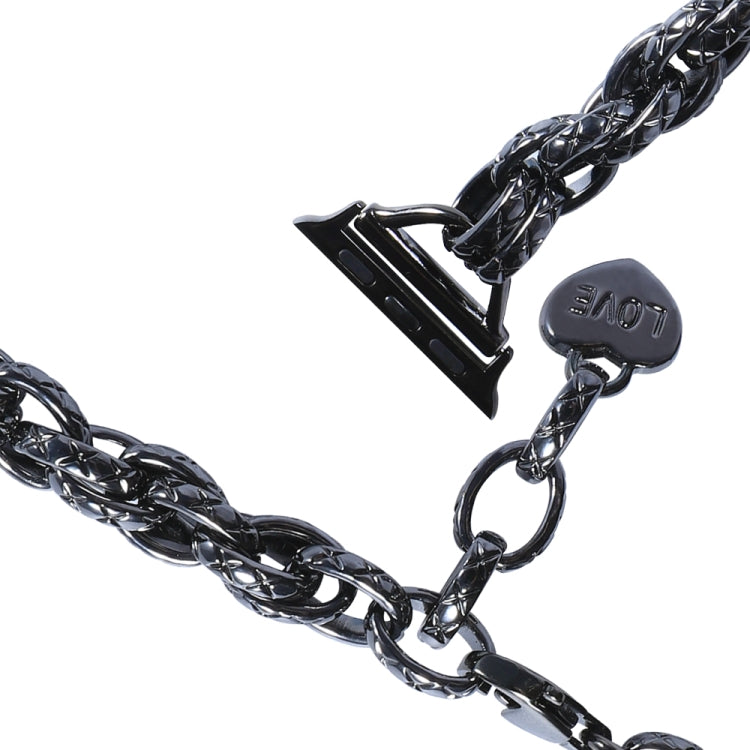 Stainless Steel Heart Pendant Watch Band For Apple Watch Ultra 49mm&Watch Ultra 2 49mm / Series 9&8&7 45mm / SE 3&SE 2&6&SE&5&4 44mm / 3&2&1 42mm(Black) by buy2fix