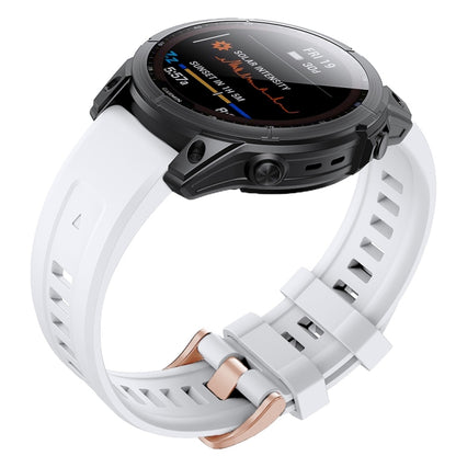 For Garmin Fenix 7S Silicone Rose Gold Buckle Watch Band(White) - Watch Bands by buy2fix | Online Shopping UK | buy2fix