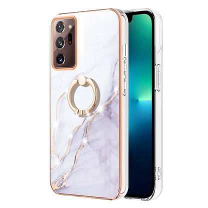 For Samsung Galaxy Note20 Ultra Electroplating Marble IMD TPU Phone Case with Ring Holder(White 006) by buy2fix