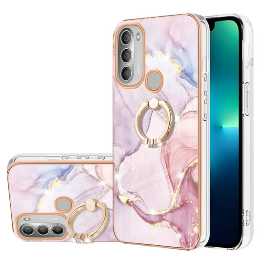 For Motorola Moto G51 5G Electroplating Marble Pattern IMD TPU Shockproof Phone Case with Ring Holder(Rose Gold 005) - Motorola Cases by buy2fix | Online Shopping UK | buy2fix