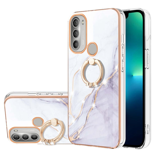 For Motorola Moto G51 5G Electroplating Marble Pattern IMD TPU Shockproof Phone Case with Ring Holder(White 006) - Motorola Cases by buy2fix | Online Shopping UK | buy2fix
