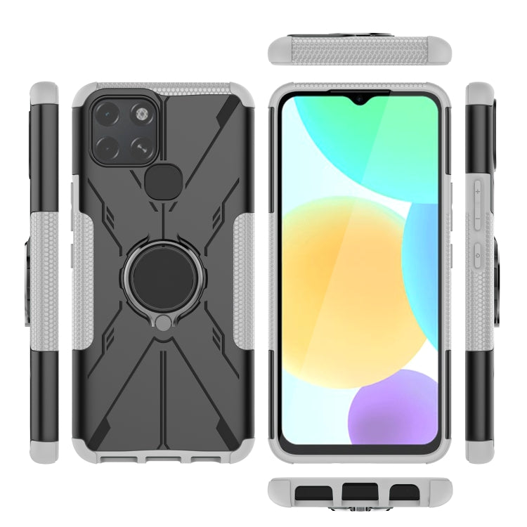 For Infinix Smart 6 Armor Bear Shockproof PC + TPU Phone Protective Case with Ring Holder(White) - Infinix Cases by buy2fix | Online Shopping UK | buy2fix