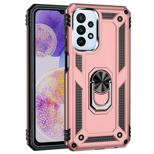 For Samsung Galaxy A23 Shockproof TPU + PC Phone Case with Holder(Rose Gold) by buy2fix