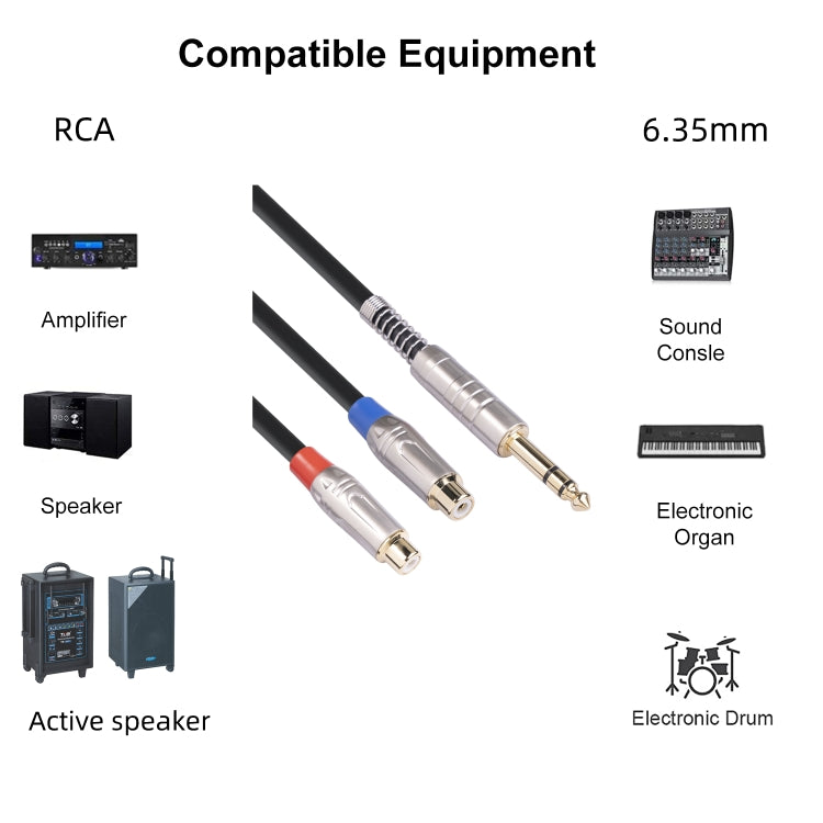 TC030YTR048-03 6.35mm Male to Dual RCA Female Bifurcated Audio Cable, Length: 30cm by buy2fix