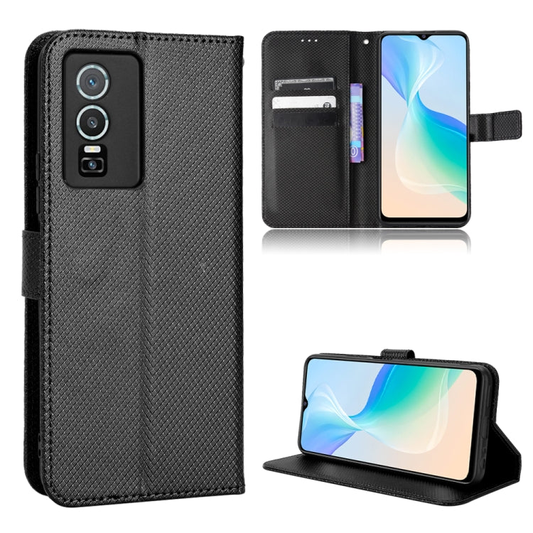 For vivo Y76 5G Diamond Texture Leather Phone Case(Black) - vivo Cases by buy2fix | Online Shopping UK | buy2fix