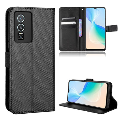 For vivo Y76 5G Diamond Texture Leather Phone Case(Black) - vivo Cases by buy2fix | Online Shopping UK | buy2fix