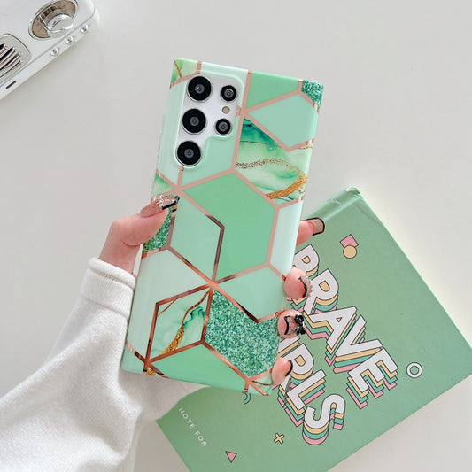 For Samsung Galaxy S22+ 5G Electroplated Splicing Marble TPU Phone Case(Green Lattice) - Galaxy S22+ 5G Cases by buy2fix | Online Shopping UK | buy2fix