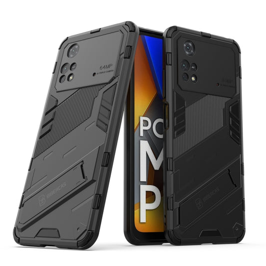 For Xiaomi Poco M4 Pro 4G Punk Armor 2 in 1 PC + TPU Shockproof Phone Case with Invisible Holder(Black) - Xiaomi Cases by buy2fix | Online Shopping UK | buy2fix