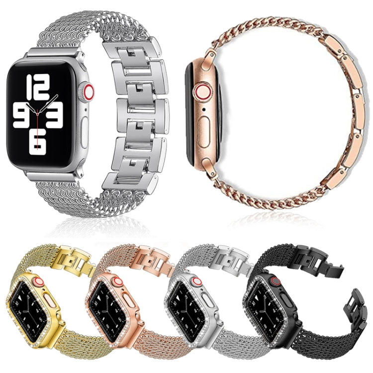 Thin Chain Steel Watch Band For Apple Watch Series 9&8&7 41mm / SE 3&SE 2&6&SE&5&4 40mm / 3&2&1 38mm(Gold) - Watch Bands by buy2fix | Online Shopping UK | buy2fix