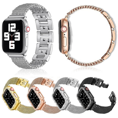 Thin Chain Steel Watch Band For Apple Watch Series 9&8&7 41mm / SE 3&SE 2&6&SE&5&4 40mm / 3&2&1 38mm(Gold) - Watch Bands by buy2fix | Online Shopping UK | buy2fix