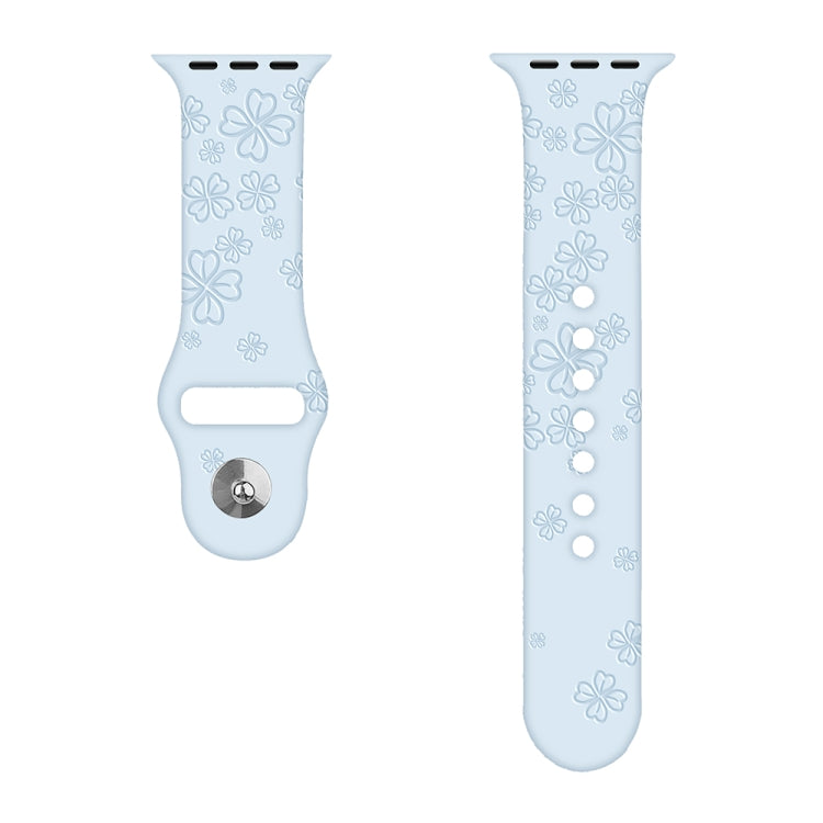 Four-leaf Clover Embossing Silicone Watch Band For Apple Watch Ultra 49mm&Watch Ultra 2 49mm / Series 9&8&7 45mm / SE 3&SE 2&6&SE&5&4 44mm / 3&2&1 42mm(Light Blue) by buy2fix