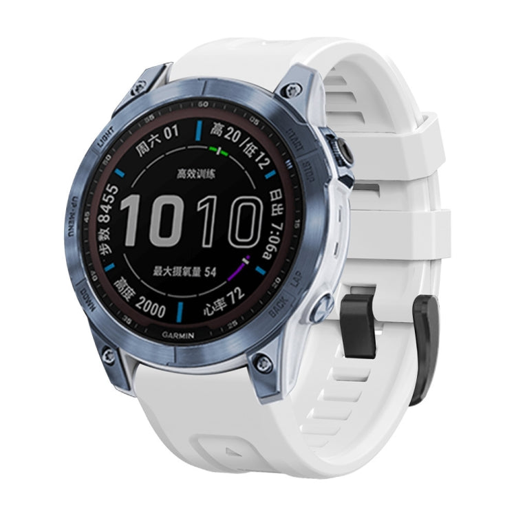 For Garmin Fenix 7 / 6 Pro / 5 Plus 22mm Black Buckle Silicone Watch Band(White) - Watch Bands by buy2fix | Online Shopping UK | buy2fix