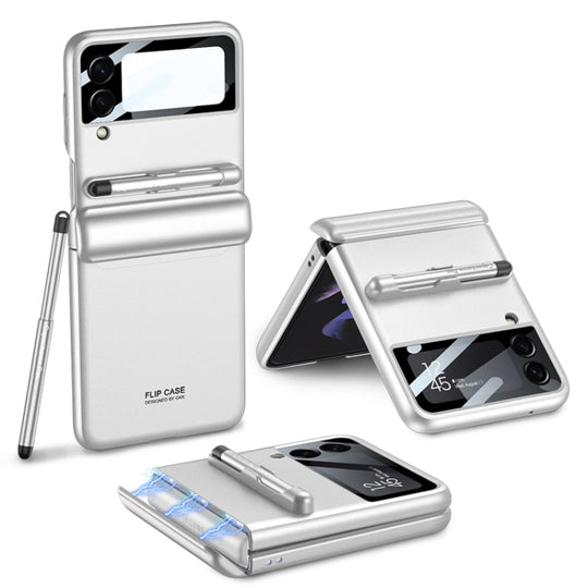 For Samsung Galaxy Z Flip3 5G GKK Magnetic Full Coverage Phone Flip Case with Pen(Silver)