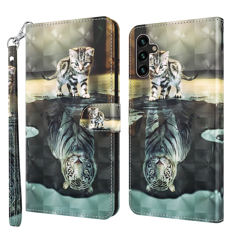 For Samsung Galaxy A13 5G 3D Painting Pattern TPU + PU Leather Phone Case(Cat Tiger) by buy2fix