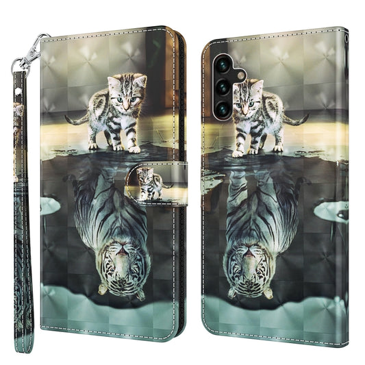 For Samsung Galaxy A13 5G 3D Painting Pattern TPU + PU Leather Phone Case(Cat Tiger) by buy2fix