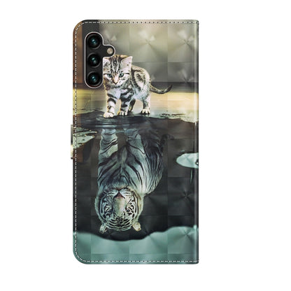 For Samsung Galaxy A13 5G 3D Painting Pattern TPU + PU Leather Phone Case(Cat Tiger) by buy2fix