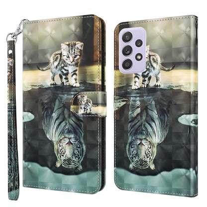 For Samsung Galaxy A13 4G 3D Painting Pattern TPU + PU Leather Phone Case(Cat Tiger) by buy2fix