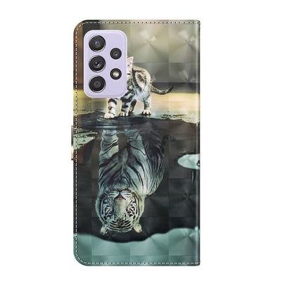 For Samsung Galaxy A13 4G 3D Painting Pattern TPU + PU Leather Phone Case(Cat Tiger) by buy2fix