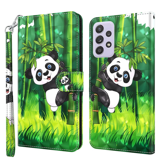 For Samsung Galaxy A13 4G 3D Painting Pattern TPU + PU Leather Phone Case(Panda Climbing Bamboo) by buy2fix