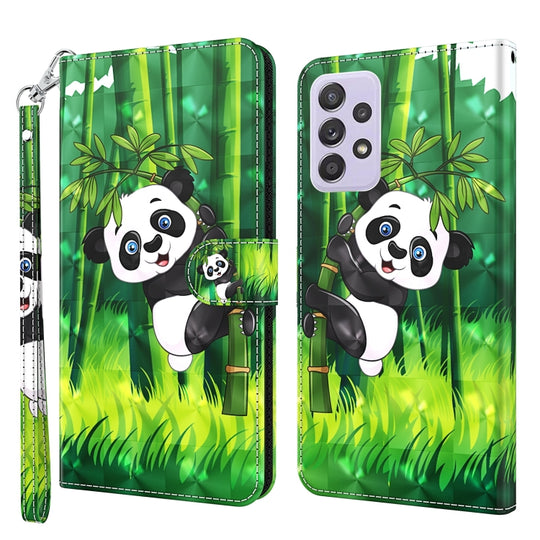 For Samsung Galaxy A13 4G 3D Painting Pattern TPU + PU Leather Phone Case(Panda Climbing Bamboo)
