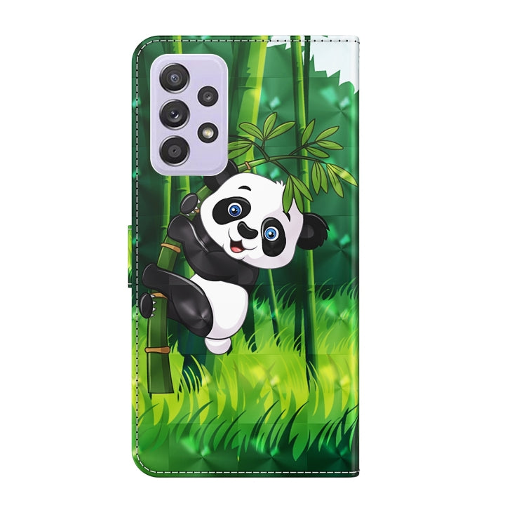 For Samsung Galaxy A13 4G 3D Painting Pattern TPU + PU Leather Phone Case(Panda Climbing Bamboo) by buy2fix