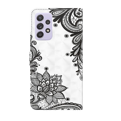 For Samsung Galaxy A13 4G 3D Painting Pattern TPU + PU Leather Phone Case(Diagonal Black Flower) by buy2fix