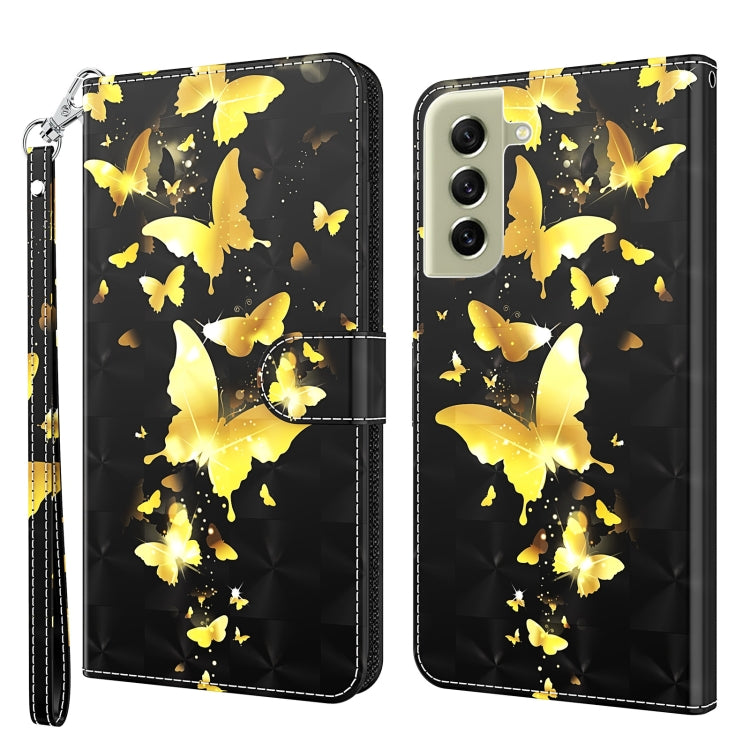 For Samsung Galaxy S21 FE 5G 3D Painting Pattern TPU + PU Leather Phone Case(Gold Butterfly) by buy2fix