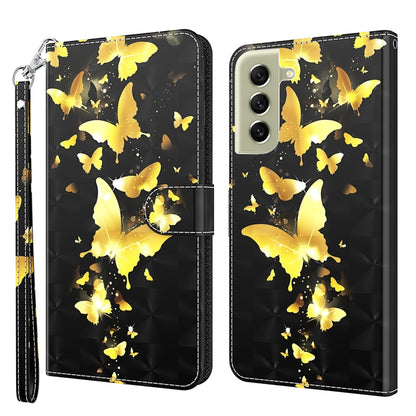 For Samsung Galaxy S21 FE 5G 3D Painting Pattern TPU + PU Leather Phone Case(Gold Butterfly) by buy2fix