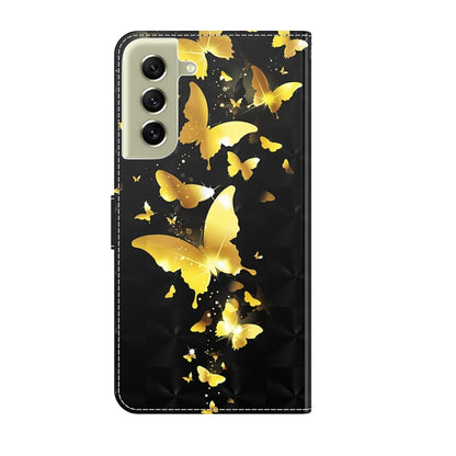 For Samsung Galaxy S21 FE 5G 3D Painting Pattern TPU + PU Leather Phone Case(Gold Butterfly) by buy2fix