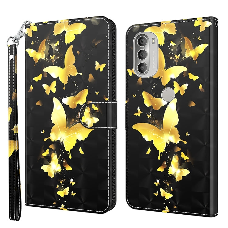 For Motorola Moto G51 5G 3D Painting Pattern TPU + PU Leather Phone Case(Gold Butterfly) - Motorola Cases by buy2fix | Online Shopping UK | buy2fix
