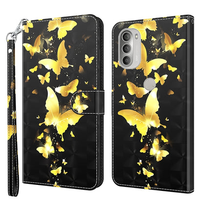 For Motorola Moto G51 5G 3D Painting Pattern TPU + PU Leather Phone Case(Gold Butterfly) - Motorola Cases by buy2fix | Online Shopping UK | buy2fix