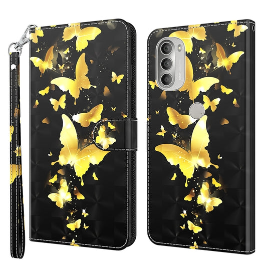 For Motorola Moto G51 5G 3D Painting Pattern TPU + PU Leather Phone Case(Gold Butterfly) - Motorola Cases by buy2fix | Online Shopping UK | buy2fix