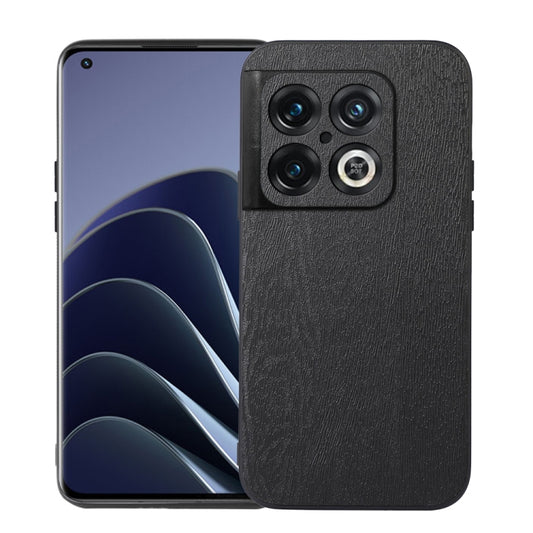 For OnePlus 10 Pro 5G Wood Texture PU Phone Case(Black) - OnePlus Cases by buy2fix | Online Shopping UK | buy2fix