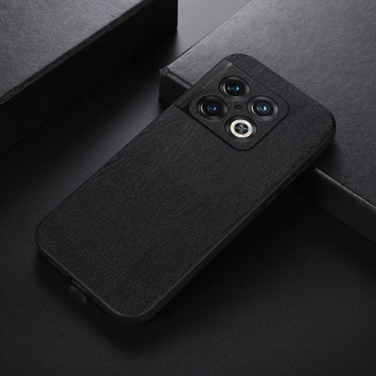 For OnePlus 10 Pro 5G Wood Texture PU Phone Case(Black) - OnePlus Cases by buy2fix | Online Shopping UK | buy2fix