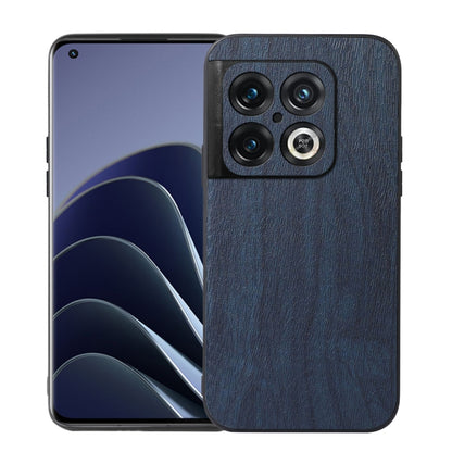 For OnePlus 10 Pro 5G Wood Texture PU Phone Case(Blue) - OnePlus Cases by buy2fix | Online Shopping UK | buy2fix
