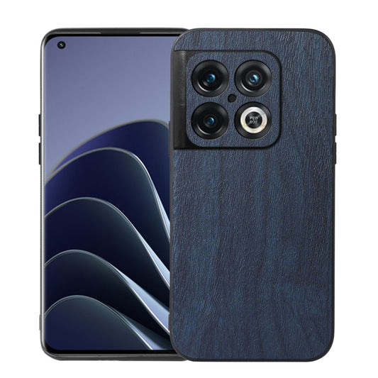 For OnePlus 10 Pro 5G Wood Texture PU Phone Case(Blue) - OnePlus Cases by buy2fix | Online Shopping UK | buy2fix
