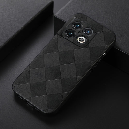 For OnePlus 10 Pro 5G Weave Plaid PU Phone Case(Black) - OnePlus Cases by buy2fix | Online Shopping UK | buy2fix