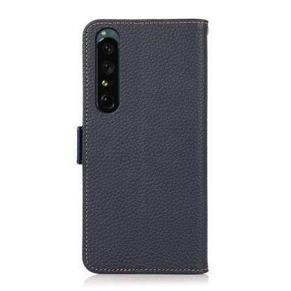 For Sony Xperia 1 IV KHAZNEH Side-Magnetic Litchi Genuine Leather RFID Phone Case(Blue) by buy2fix