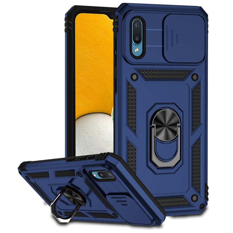 For Samsung Galaxy A02 Sliding Camshield Holder Phone Case(Blue) by buy2fix