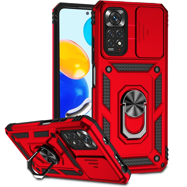 For Xiaomi Redmi Note 11 Global Sliding Camshield Holder Phone Case(Red) by buy2fix