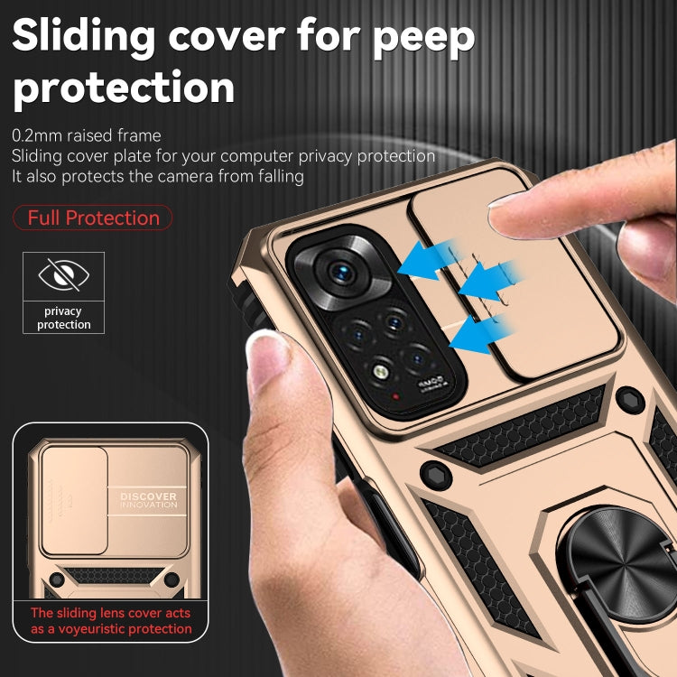 For Xiaomi Redmi Note 11 Global Sliding Camshield Holder Phone Case(Gold) by buy2fix