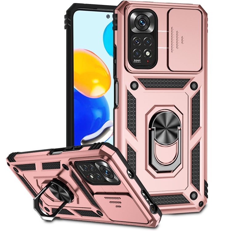 For Xiaomi Redmi Note 11 Global Sliding Camshield Holder Phone Case(Rose Gold) by buy2fix